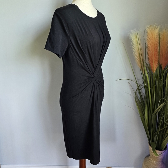 Theory Black Twist Knotted T-Shirt Knit Mini Stretch Dress Womens Size Medium - Picture 4 of 11
